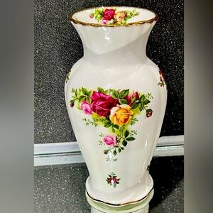 Royal Albert White Vase with Pink and Yellow Floral Design